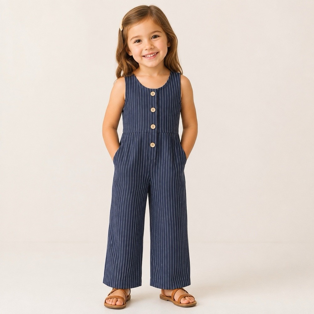 Bailey's Blossoms 4T Girls Navy Pinstripe Jumpsuit Romper Straight Leg NWT